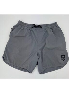 Zero Foxtrot Mens Gray Athletic Shorts With Skull Graphic 2XL Elastic Waistband